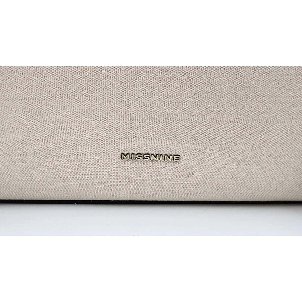 Missnine Laptop Briefcase Women Large Black Beige NEW Canvas Faux Leather Bag
